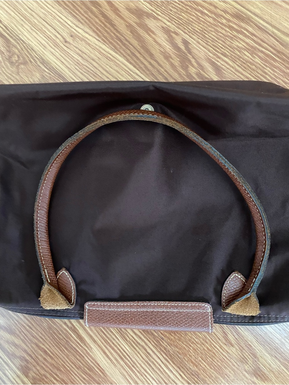 Longchamp le pliage small Brown Tote with Brown Leather Trim and Handles - Picture 2 of 9